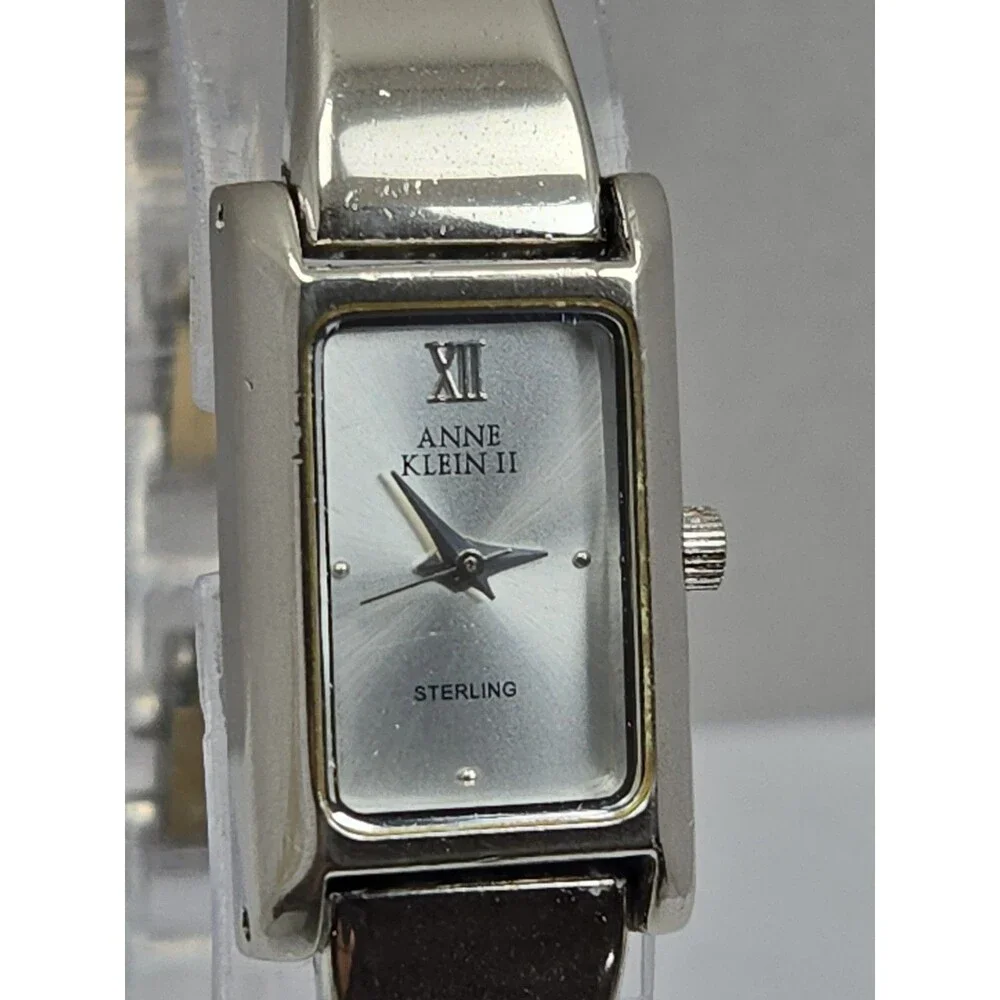Anne Klein II Womens Sterling Silver 925 Classic Tank Bracelet Watch New Battery